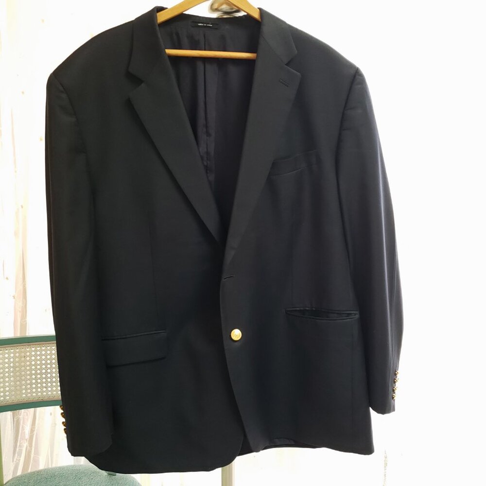 Ralph Lauren Sport Coat Blazer Two Button 50L Deep Navy Gold Button Twill Wool